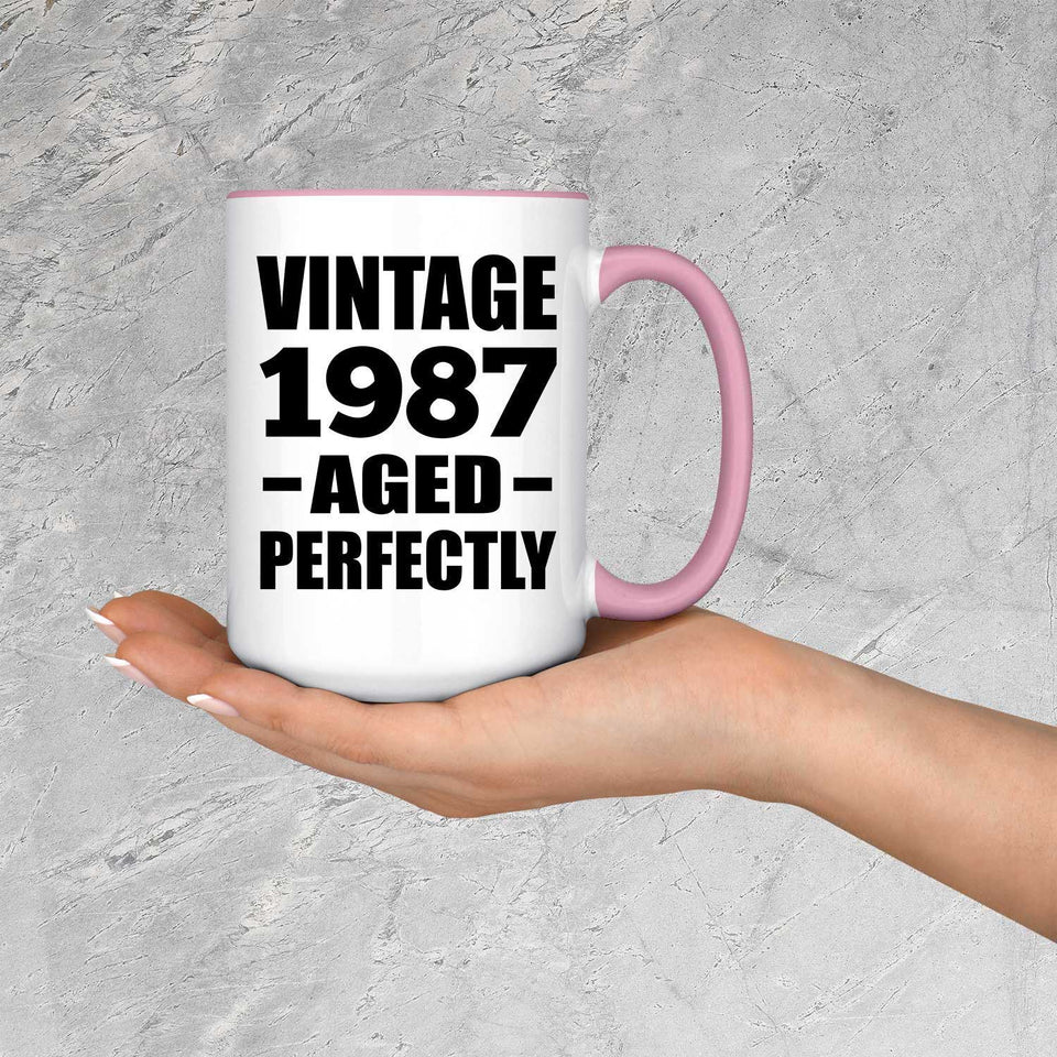 37th Birthday Vintage 1987 Aged Perfectly - 15oz Accent Mug Pink