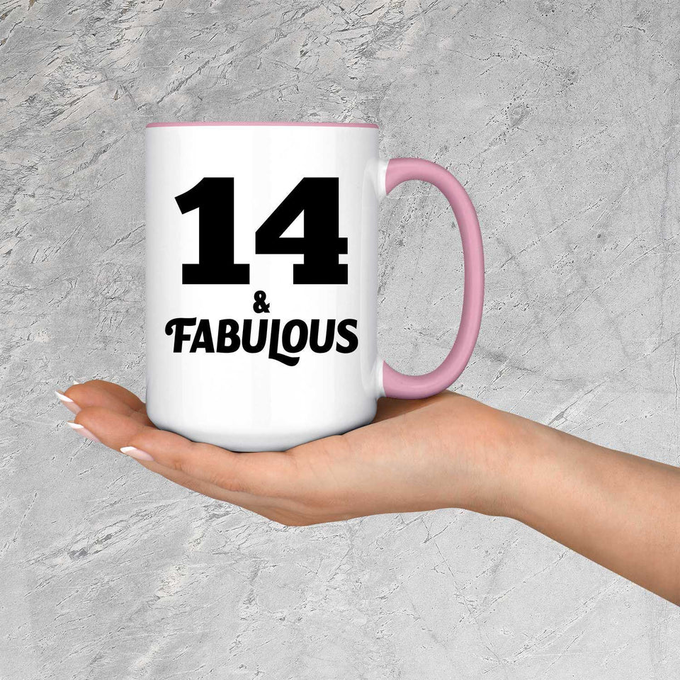 14th Birthday 14 & Fabulous - 15oz Accent Mug Pink