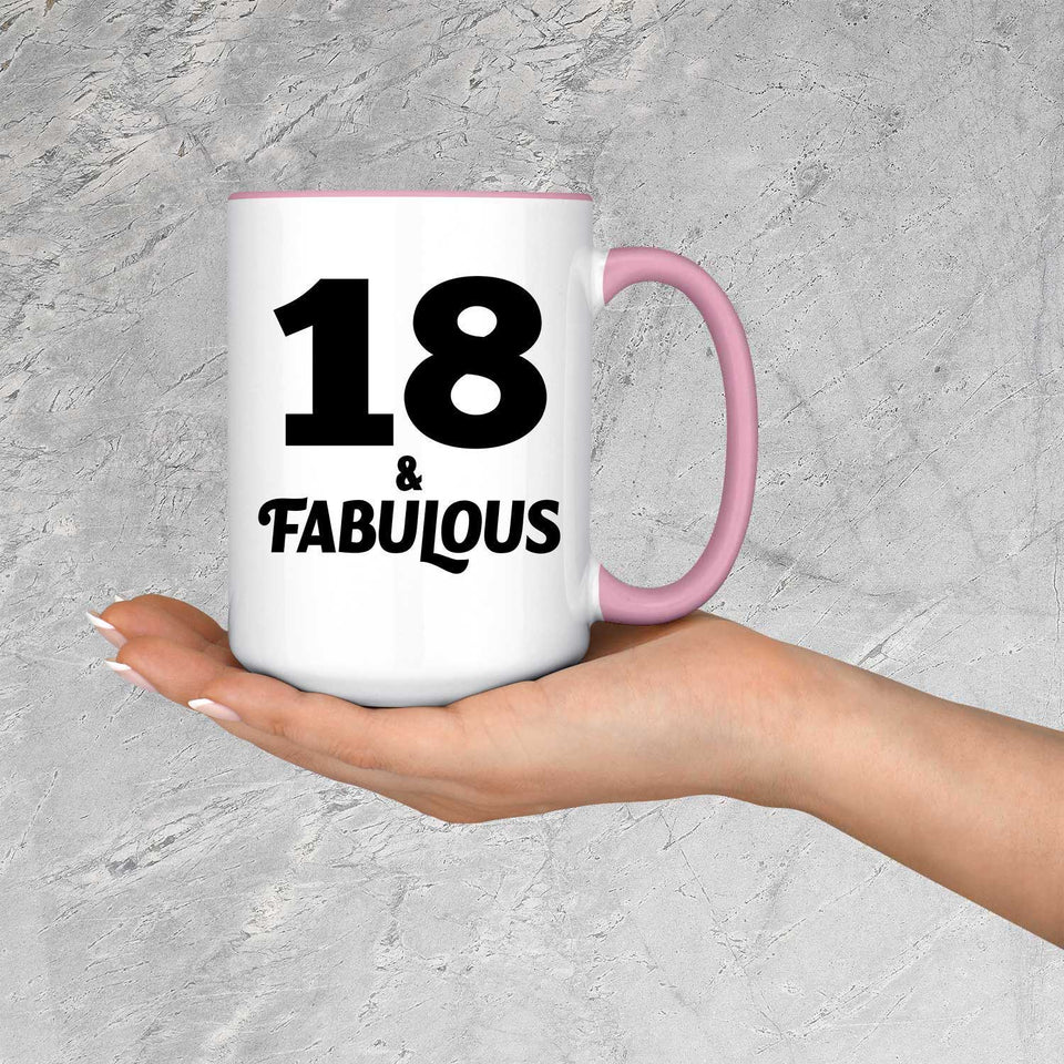 18th Birthday 18 & Fabulous - 15oz Accent Mug Pink