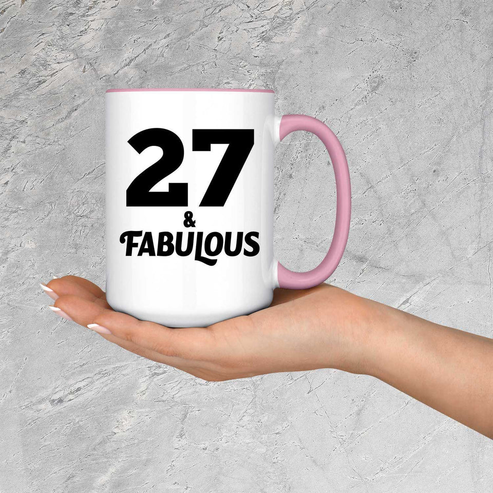 27th Birthday 27 & Fabulous - 15oz Accent Mug Pink