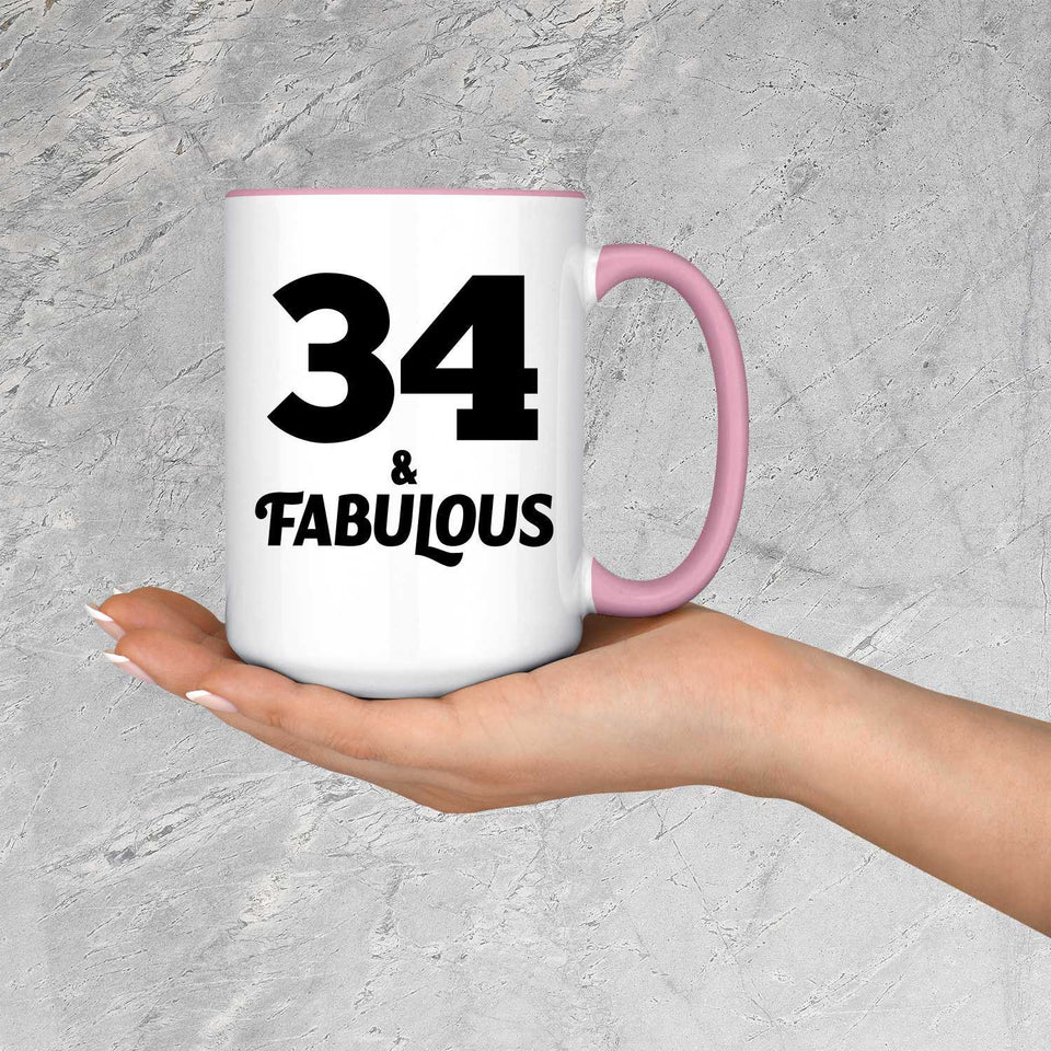 34th Birthday 34 & Fabulous - 15oz Accent Mug Pink