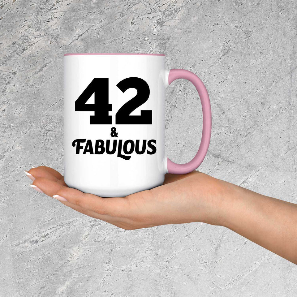 42nd Birthday 42 & Fabulous - 15oz Accent Mug Pink
