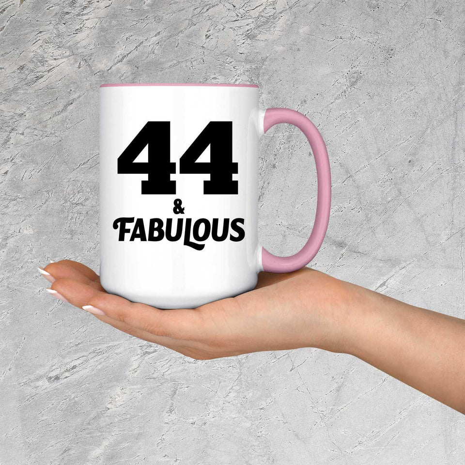 44th Birthday 44 & Fabulous - 15oz Accent Mug Pink