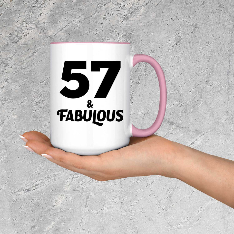 57th Birthday 57 & Fabulous - 15oz Accent Mug Pink