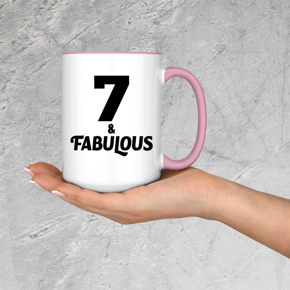 7th Birthday 7 & Fabulous - 15oz Accent Mug Pink