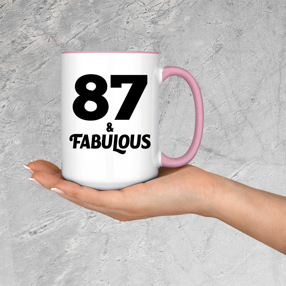 87th Birthday 87 & Fabulous - 15oz Accent Mug Pink