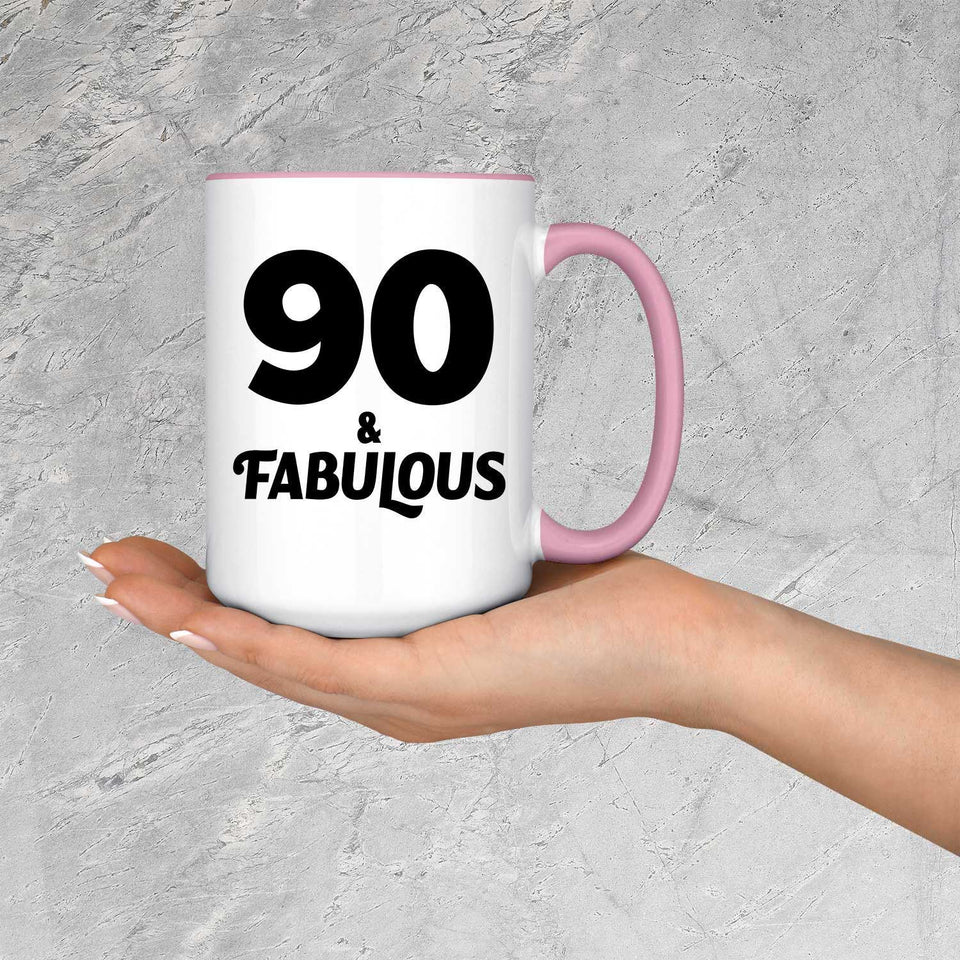 90th Birthday 90 & Fabulous - 15oz Accent Mug Pink