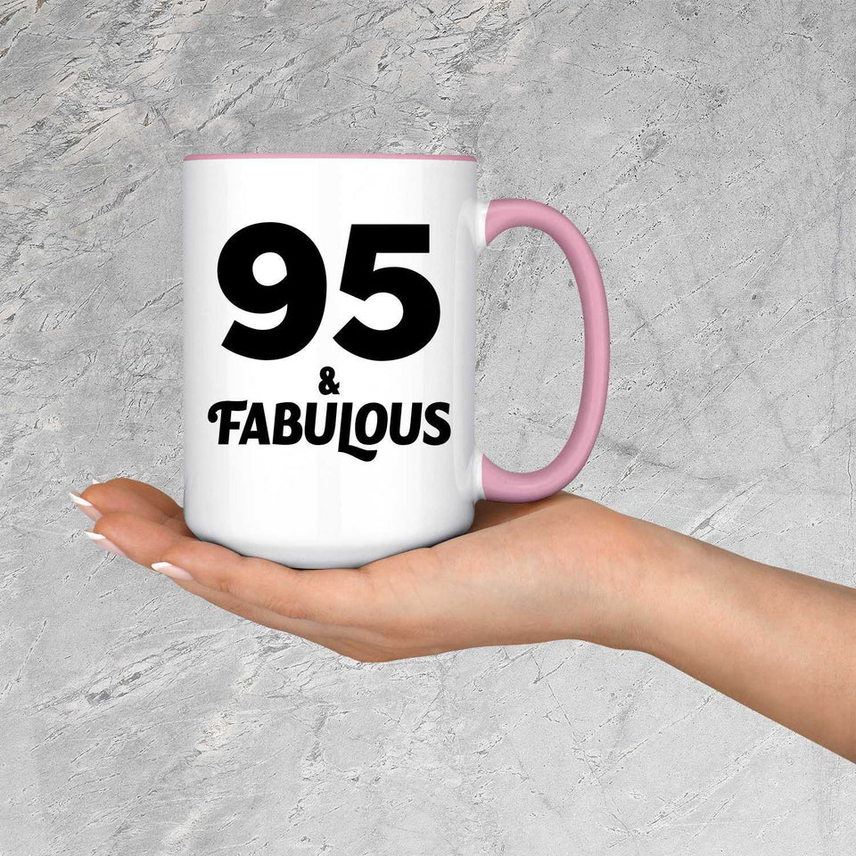 95th Birthday 95 & Fabulous - 15oz Accent Mug Pink