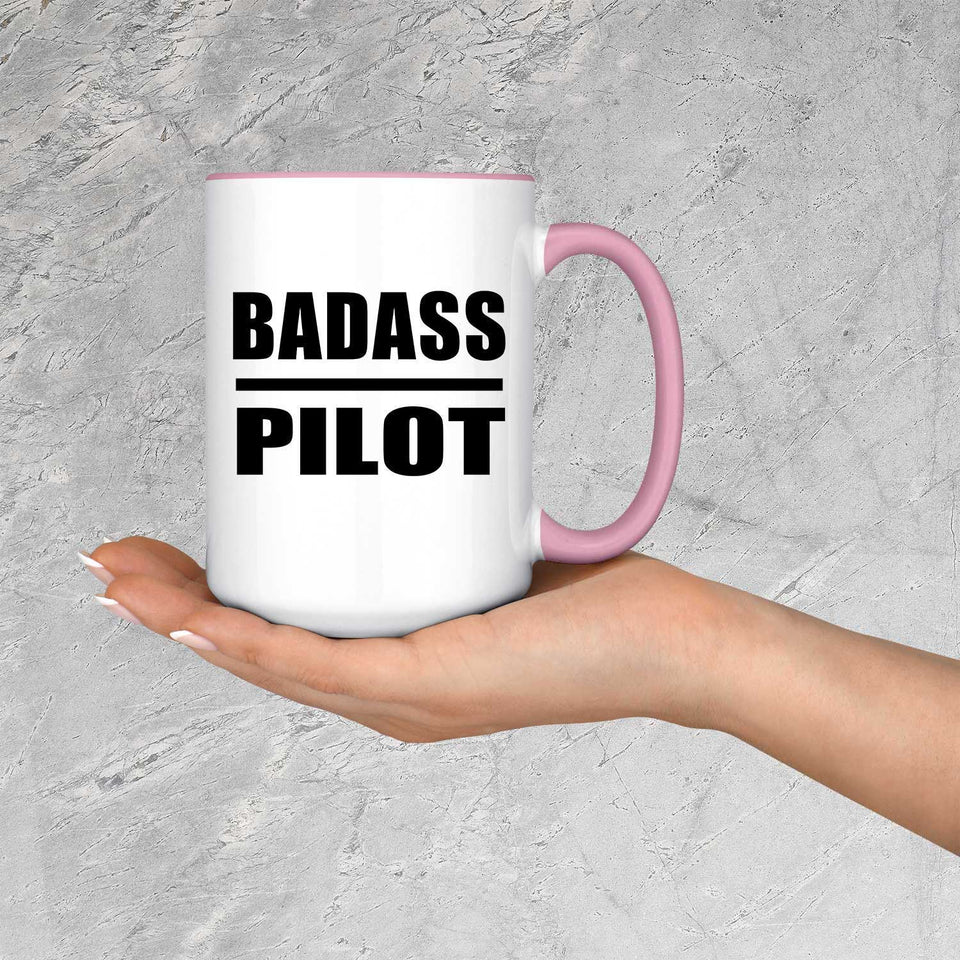 Badass Pilot - 15oz Accent Mug Pink