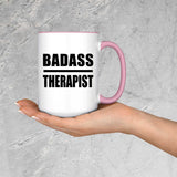 Badass Therapist - 15oz Accent Mug Pink