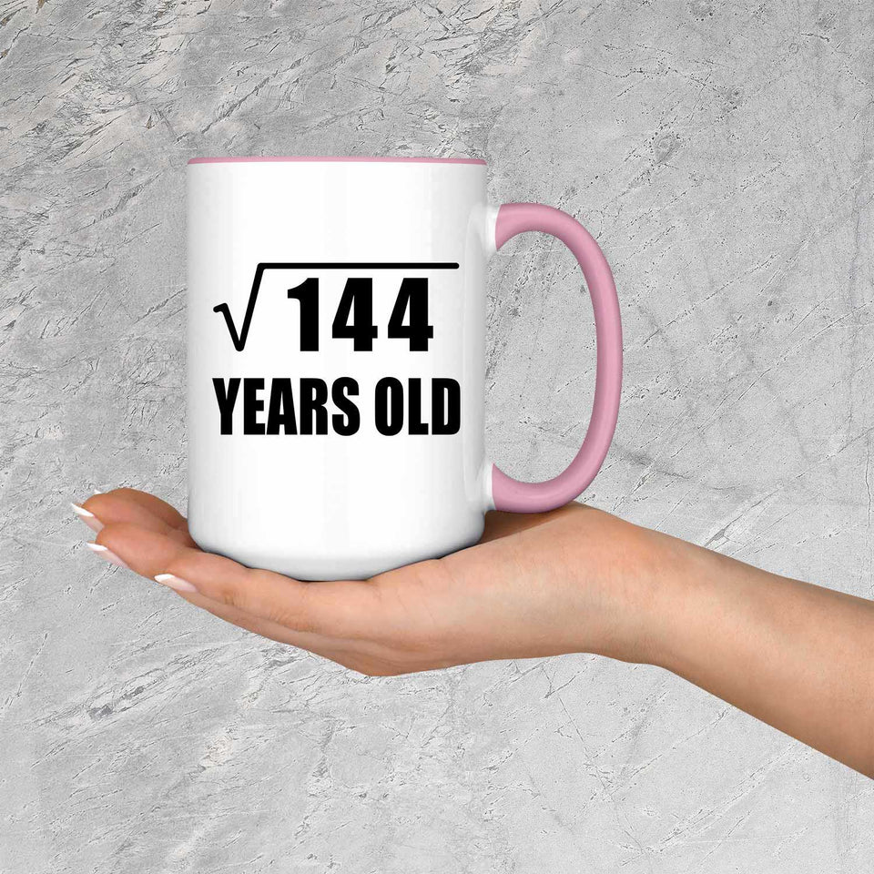 12th Birthday Square Root of 144 Years Old - 15oz Accent Mug Pink