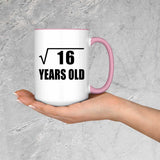 4th Birthday Square Root of 16 Years Old - 15oz Accent Mug Pink