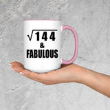 12th Birthday Square Root of 144 & Fabulous - 15oz Accent Mug Pink