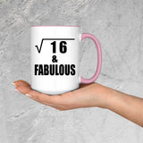 4th Birthday Square Root of 16 & Fabulous - 15oz Accent Mug Pink