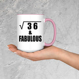 6th Birthday Square Root of 36 & Fabulous - 15oz Accent Mug Pink