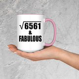 81st Birthday Square Root of 6561 & Fabulous - 15oz Accent Mug Pink