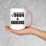 98th Birthday Square Root of 9604 & Fabulous - 15oz Accent Mug Pink