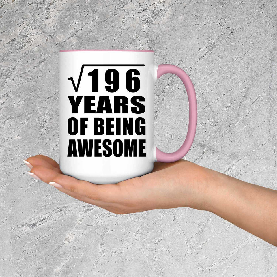 14th Birthday Square Root of 196 Years of Being Awesome - 15oz Accent Mug Pink