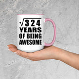 18th Birthday Square Root of 324 Years of Being Awesome - 15oz Accent Mug Pink