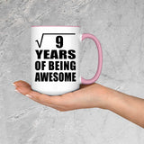 3rd Birthday Square Root of 9 Years of Being Awesome - 15oz Accent Mug Pink