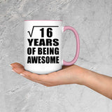 4th Birthday Square Root of 16 Years of Being Awesome - 15oz Accent Mug Pink