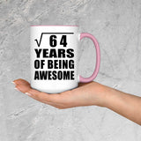 8th Birthday Square Root of 64 Years of Being Awesome - 15oz Accent Mug Pink