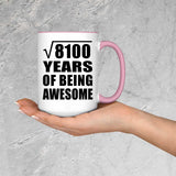 90th Birthday Square Root of 8100 Years of Being Awesome - 15oz Accent Mug Pink
