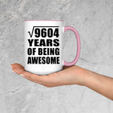 98th Birthday Square Root of 9604 Years of Being Awesome - 15oz Accent Mug Pink