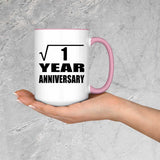 1st Anniversary Square Root of 1 Year Anniversary - 15oz Accent Mug Pink