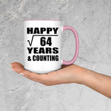 Happy 8th Anniversary Square Root of 64 Years & Counting - 15oz Accent Mug Pink