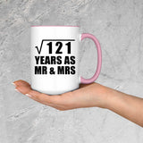 11th Anniversary Square Root of 121 Years As Mr & Mrs - 15oz Accent Mug Pink
