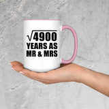 70th Anniversary Square Root of 4900 Years As Mr & Mrs - 15oz Accent Mug Pink