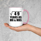 7th Anniversary Square Root of 49 Years As Mr & Mrs - 15oz Accent Mug Pink