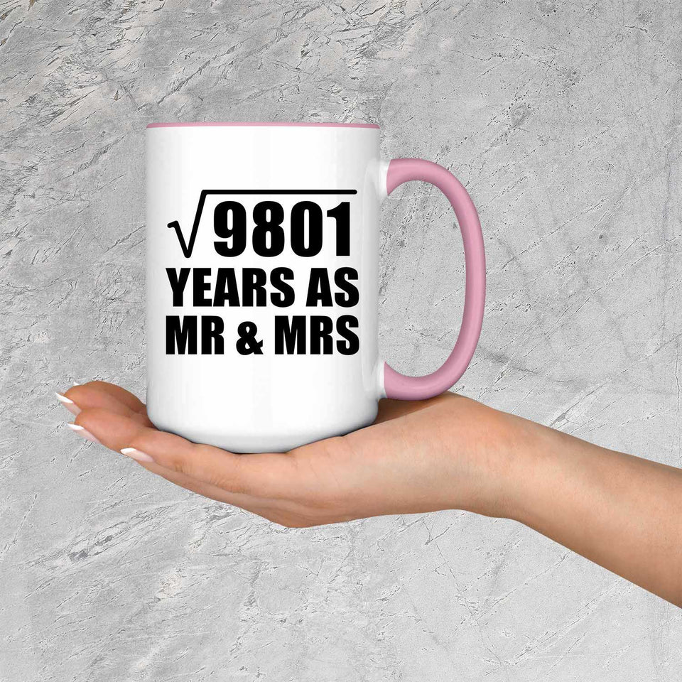 99th Anniversary Square Root of 9801 Years As Mr & Mrs - 15oz Accent Mug Pink