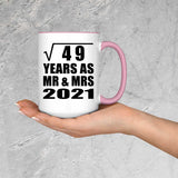 7th Anniversary Square Root of 49 Years As Mr & Mrs 2021 - 15oz Accent Mug Pink