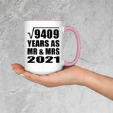 97th Anniversary Square Root of 9409 Years As Mr & Mrs 2021 - 15oz Accent Mug Pink