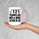 11th Anniversary Square Root of 121 Years As Mr & Mrs 2022 - 15oz Accent Mug Pink