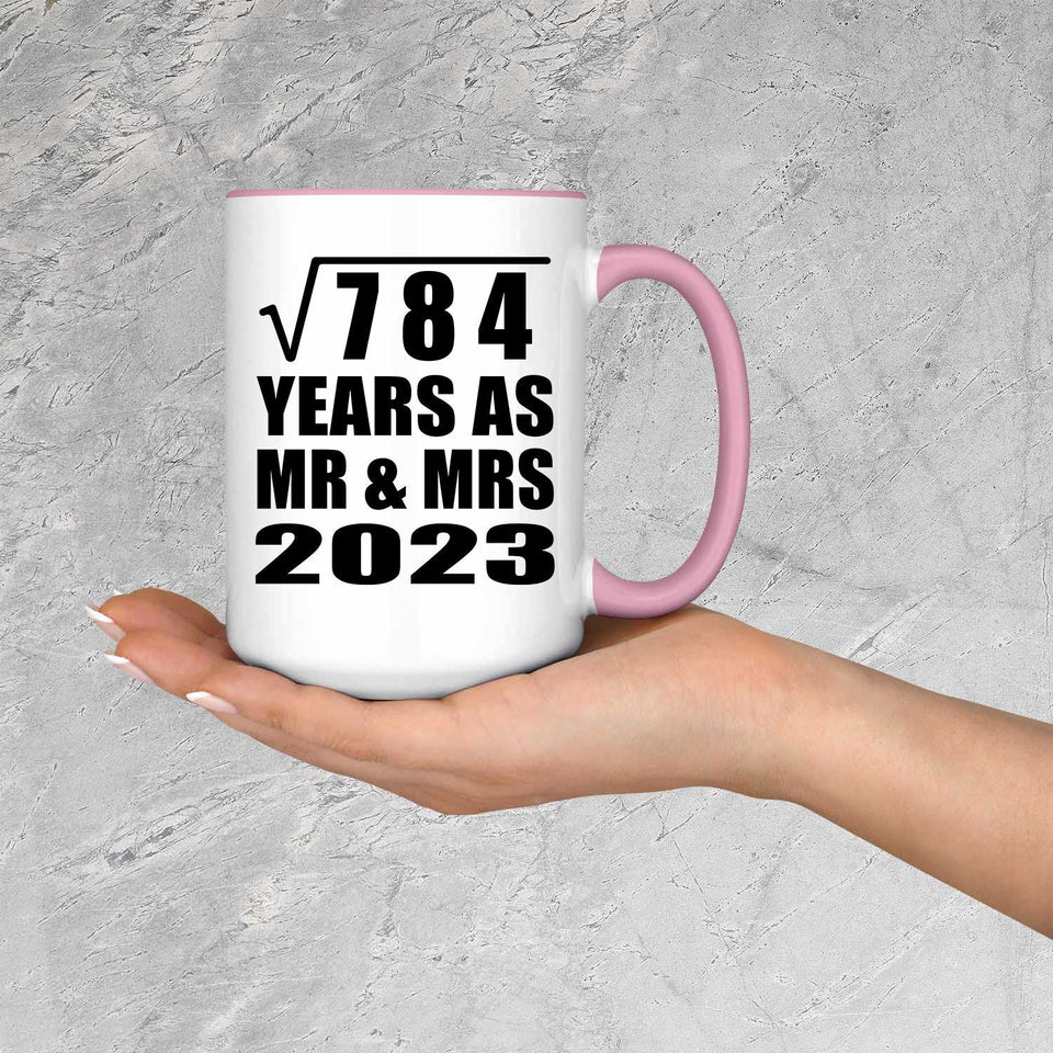 28th Anniversary Square Root of 784 Years As Mr & Mrs 2023 - 15oz Accent Mug Pink