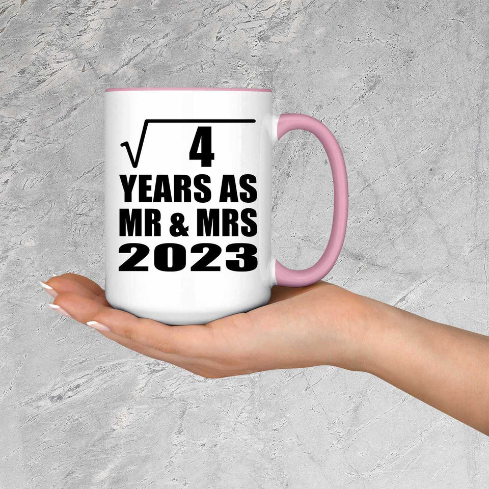 2nd Anniversary Square Root of 4 Years As Mr & Mrs 2023 - 15oz Accent Mug Pink
