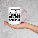 2nd Anniversary Square Root of 4 Years As Mr & Mrs 2023 - 15oz Accent Mug Pink