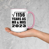 34th Anniversary Square Root of 1156 Years As Mr & Mrs 2023 - 15oz Accent Mug Pink