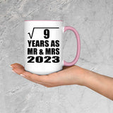 3rd Anniversary Square Root of 9 Years As Mr & Mrs 2023 - 15oz Accent Mug Pink