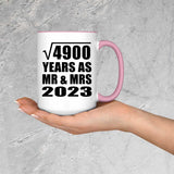 70th Anniversary Square Root of 4900 Years As Mr & Mrs 2023 - 15oz Accent Mug Pink