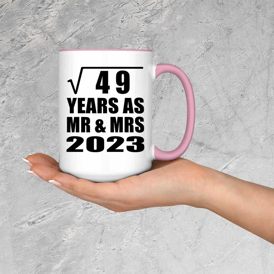 7th Anniversary Square Root of 49 Years As Mr & Mrs 2023 - 15oz Accent Mug Pink