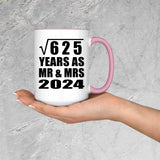 25th Anniversary Square Root of 625 Years As Mr & Mrs 2024 - 15oz Accent Mug Pink