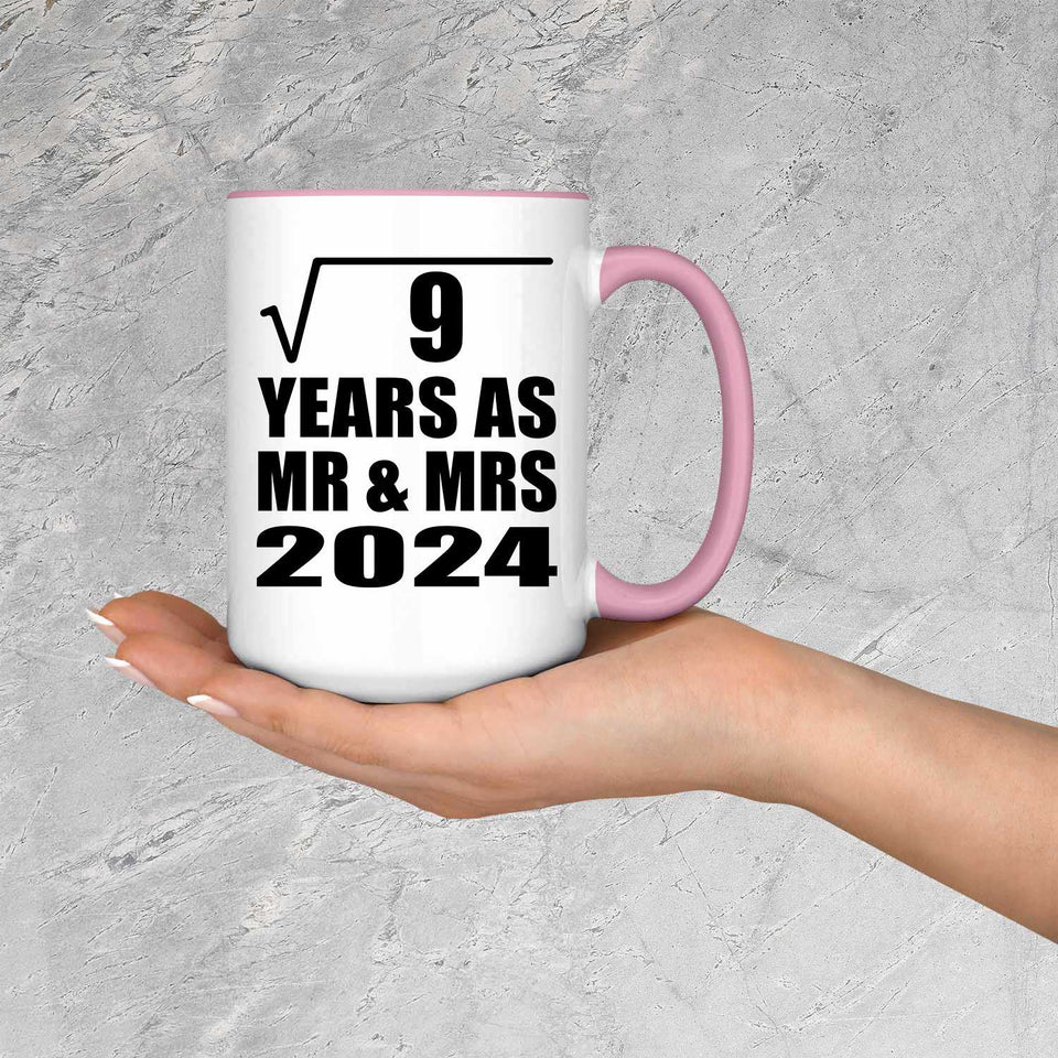 3rd Anniversary Square Root of 9 Years As Mr & Mrs 2024 - 15oz Accent Mug Pink