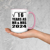 4th Anniversary Square Root of 16 Years As Mr & Mrs 2024 - 15oz Accent Mug Pink