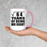 8th Anniversary Square Root of 64 Years of Being Mr Right - 15oz Accent Mug Pink