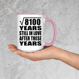 90th Anniversary Square Root of 8100 Years Still In Love - 15oz Accent Mug Pink