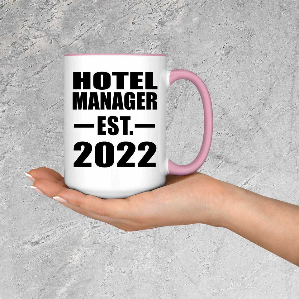 Hotel Manager Established EST. 2022 - 15oz Accent Mug Pink